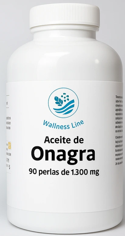 Bote blanco Aceite de Onagra: ejemplo de perlas con diseño sobrio